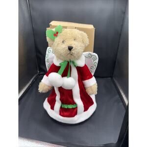 2012 Avon Angel Bear Tree Topper Red White Green Robe & Wings New ~ADORABLE!~